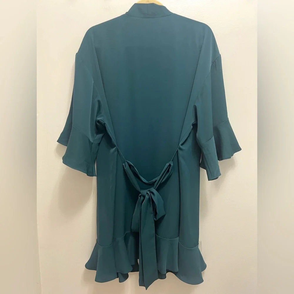 Birdy Grey Robe Dress Ruffle Detail Waist Tie Emerald Green Size M / L
